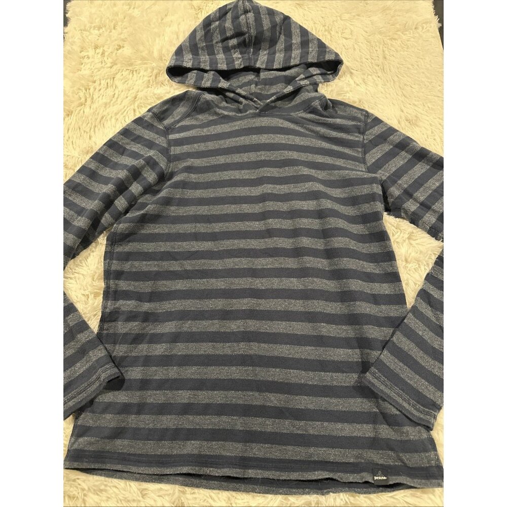 Prana mens blue striped light weight hoodie M beach camp hike